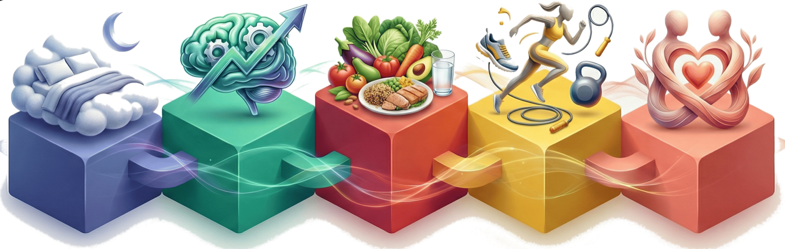 Les 5 piliers : sommeil, mental, nutrition, sport, relations